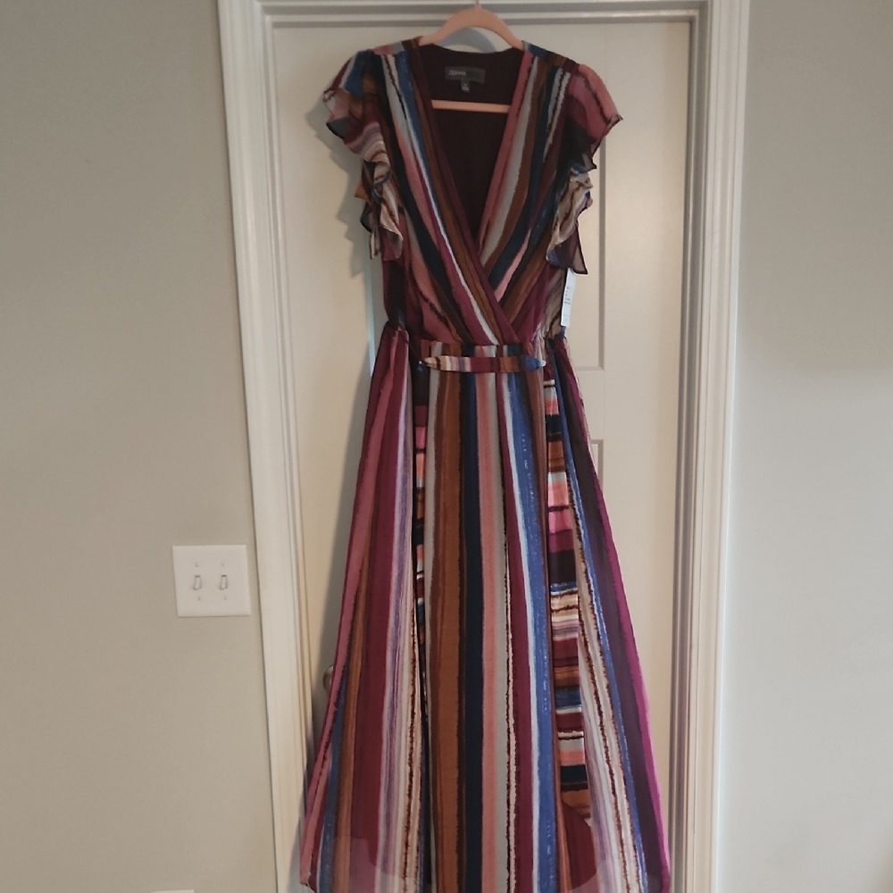 Donna Ricco Striped Multicolor Maxi Dress